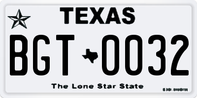 TX license plate BGT0032