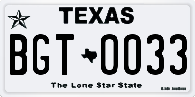 TX license plate BGT0033
