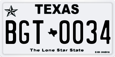 TX license plate BGT0034