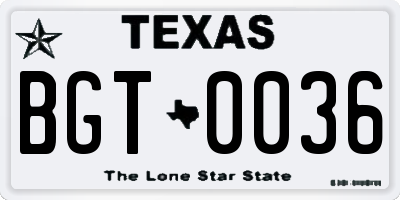 TX license plate BGT0036