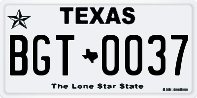 TX license plate BGT0037