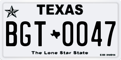 TX license plate BGT0047