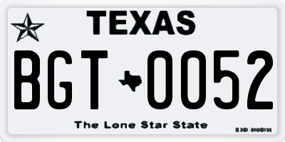 TX license plate BGT0052