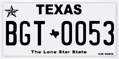 TX license plate BGT0053