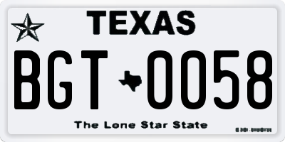TX license plate BGT0058