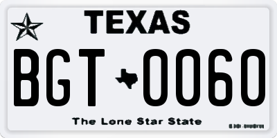 TX license plate BGT0060