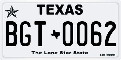 TX license plate BGT0062