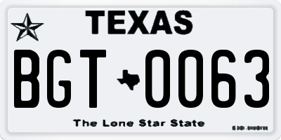 TX license plate BGT0063
