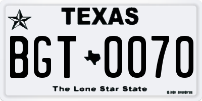 TX license plate BGT0070
