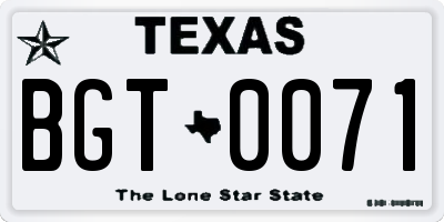TX license plate BGT0071