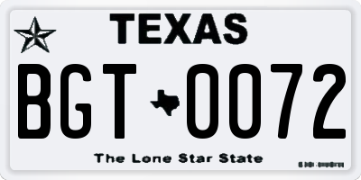 TX license plate BGT0072