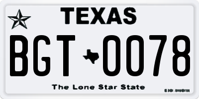 TX license plate BGT0078