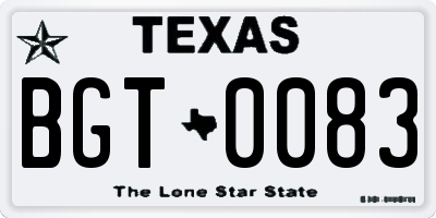 TX license plate BGT0083