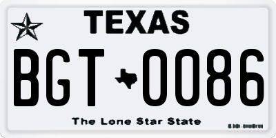 TX license plate BGT0086