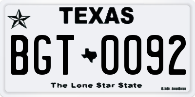TX license plate BGT0092