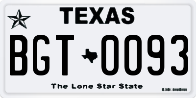 TX license plate BGT0093