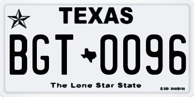 TX license plate BGT0096