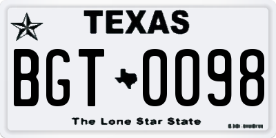 TX license plate BGT0098