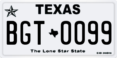 TX license plate BGT0099