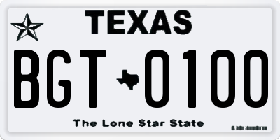 TX license plate BGT0100