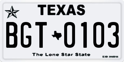 TX license plate BGT0103