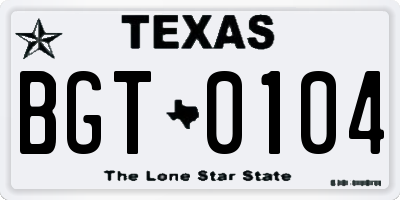 TX license plate BGT0104