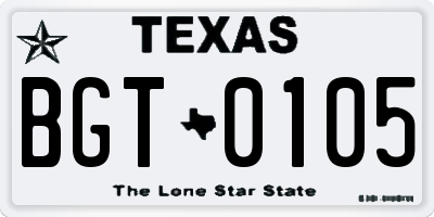 TX license plate BGT0105