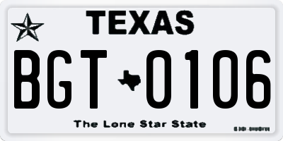 TX license plate BGT0106