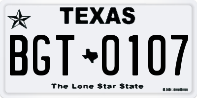 TX license plate BGT0107