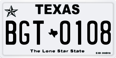 TX license plate BGT0108