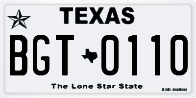 TX license plate BGT0110