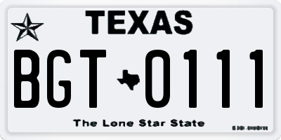 TX license plate BGT0111