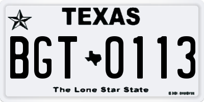 TX license plate BGT0113