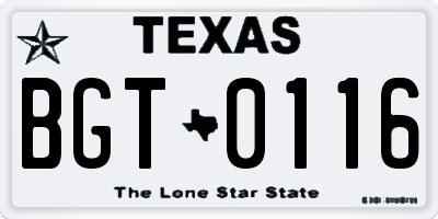 TX license plate BGT0116
