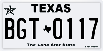 TX license plate BGT0117