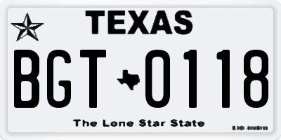 TX license plate BGT0118