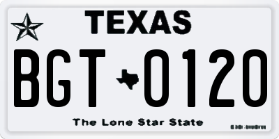 TX license plate BGT0120