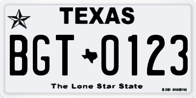 TX license plate BGT0123