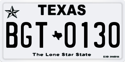 TX license plate BGT0130