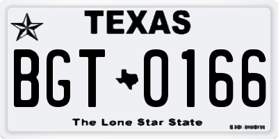TX license plate BGT0166