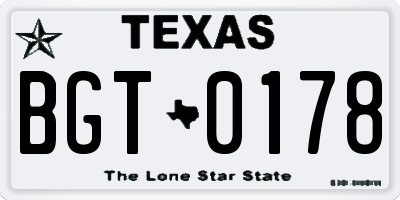 TX license plate BGT0178