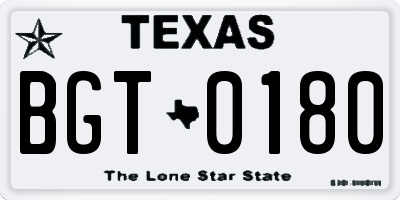 TX license plate BGT0180