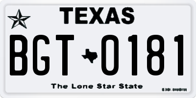 TX license plate BGT0181
