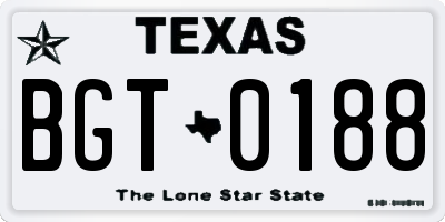 TX license plate BGT0188