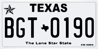 TX license plate BGT0190