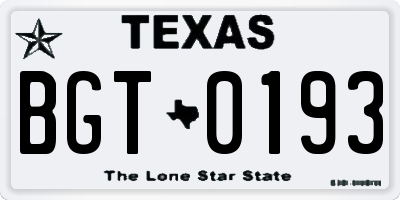 TX license plate BGT0193