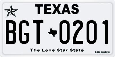 TX license plate BGT0201