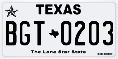 TX license plate BGT0203