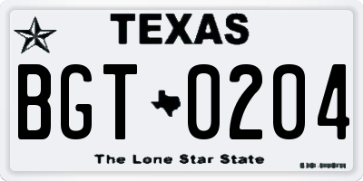 TX license plate BGT0204
