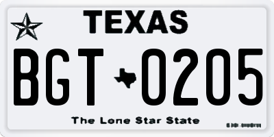 TX license plate BGT0205